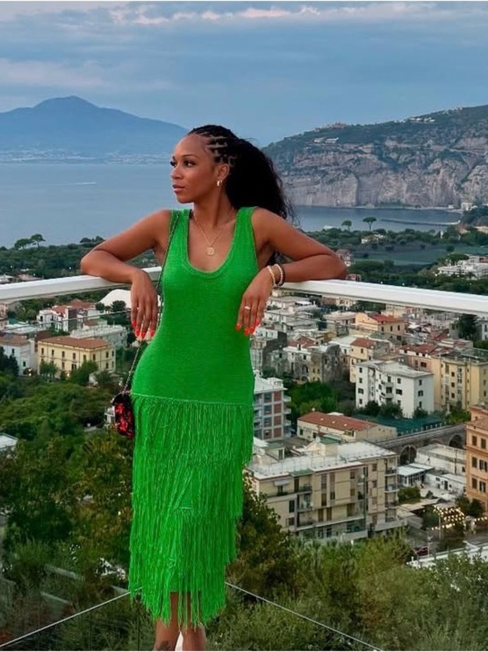 Source Unknown Bright Green Fringe Knit Midi Dress - Picture 3 of 3